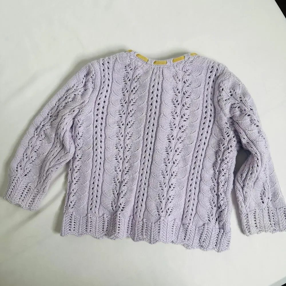Y2k Gymboree Lavender Purple Knit Cardigan w/ Gold Bow Collar Accent Sz 12-18 mo